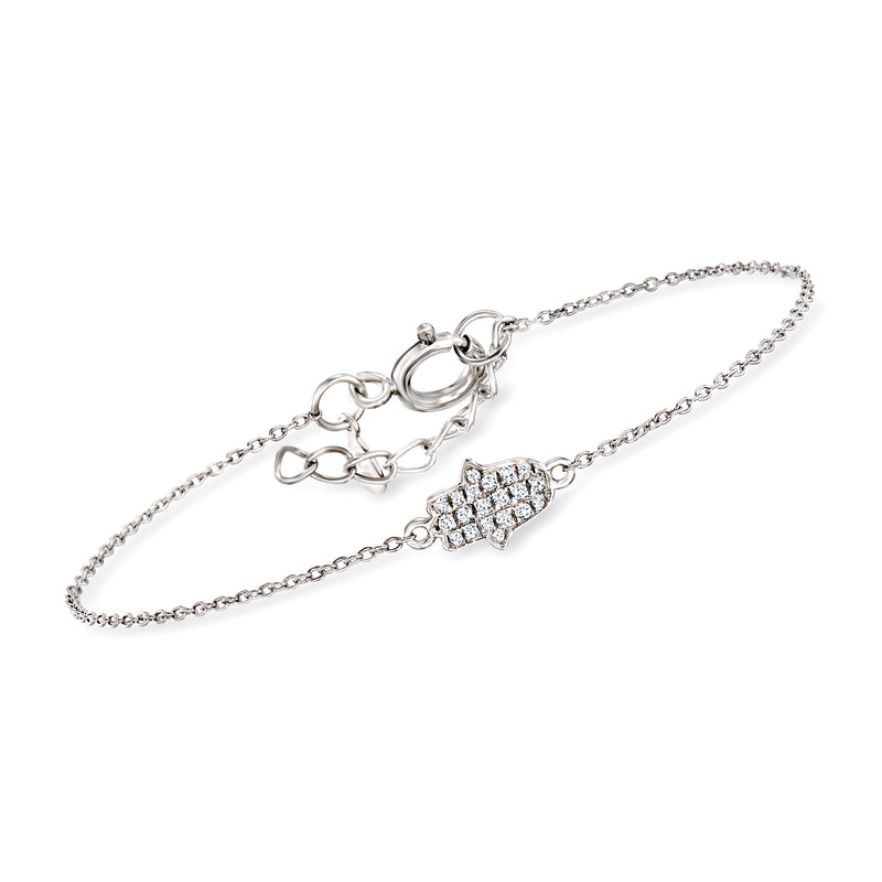 Sterling silver bracelet with diamond Hamsa hand charm and chain clasp