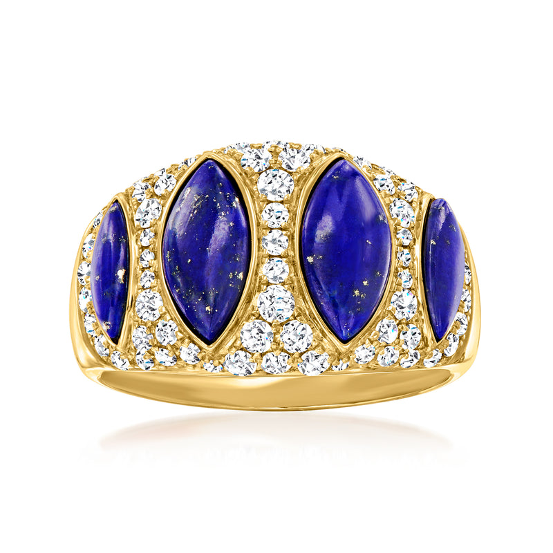 14kt yellow gold ring with oval lapis and round diamond accents