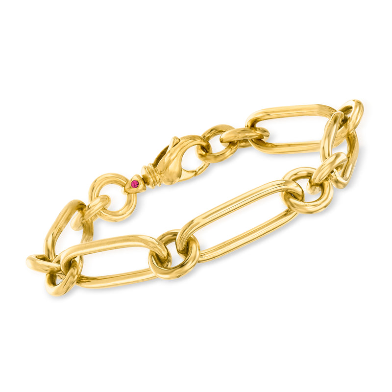 Roberto Coin 18kt yellow gold link bracelet with pink gemstone accents