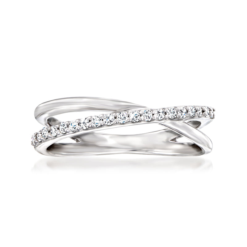 Sterling silver crisscross diamond ring with a row of small round-cut stones
