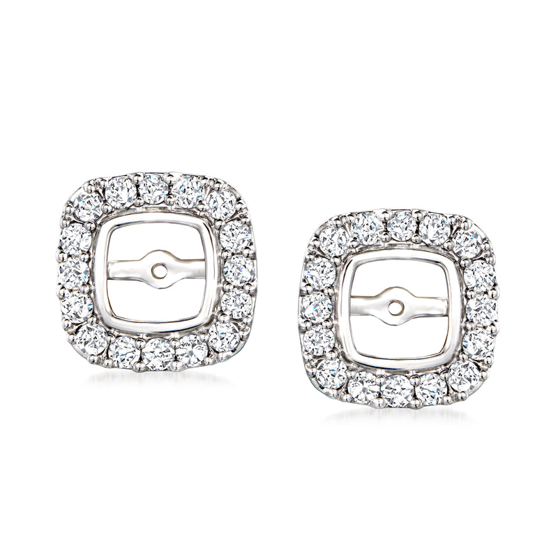 White gold diamond earring jacket with square halo of round stones and open back
