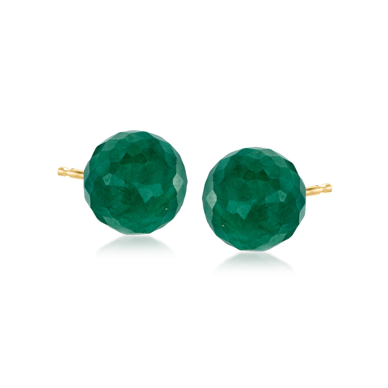 Round emerald-green gemstone stud earrings with 14kt yellow gold posts