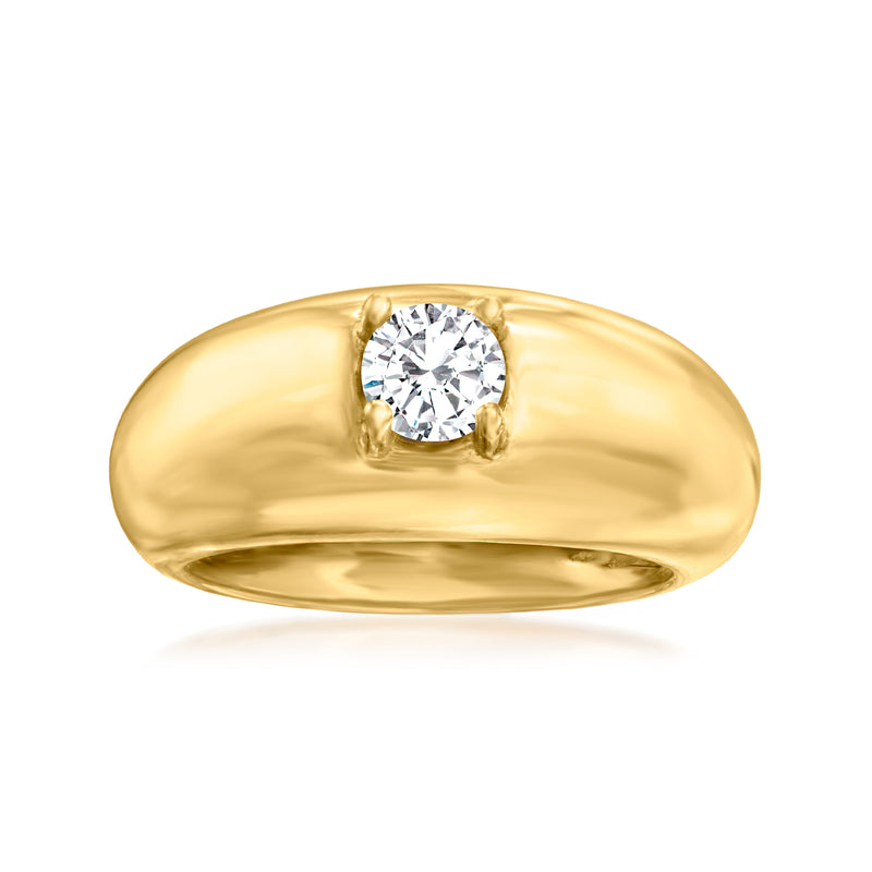 18kt gold over sterling dome ring with round clear CZ solitaire center stone