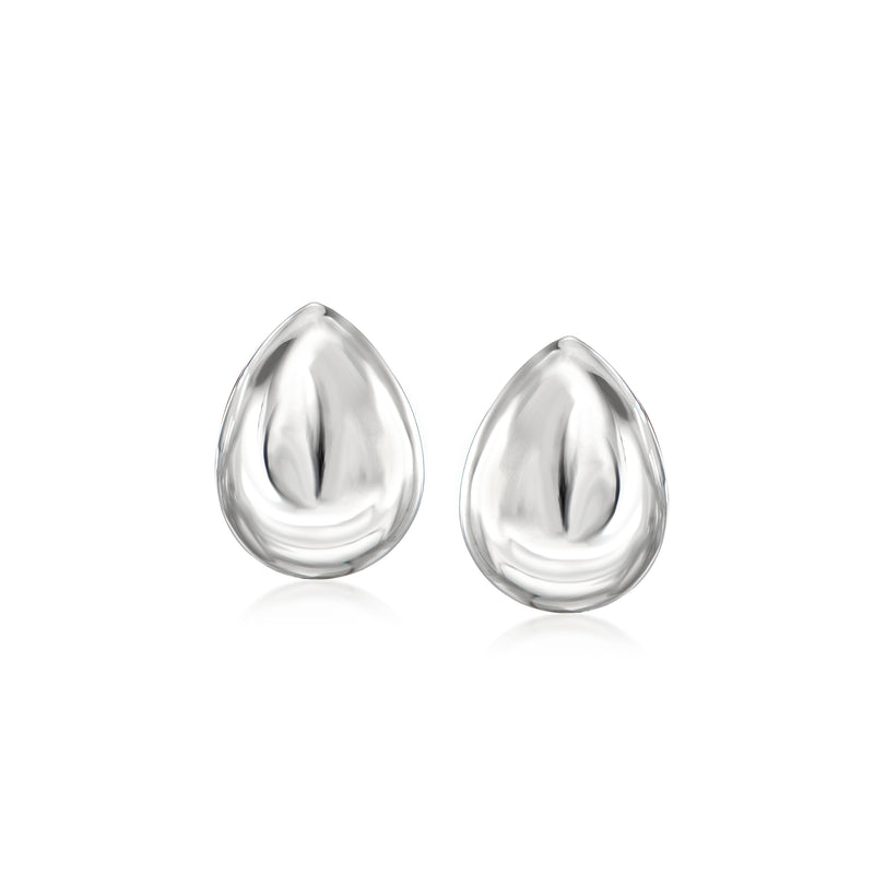 Sterling silver puffed teardrop drop earrings, glossy smooth finish