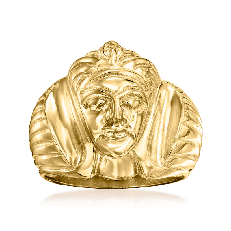 18kt gold over sterling Nefertiti ring with raised gold-tone portrait face detail