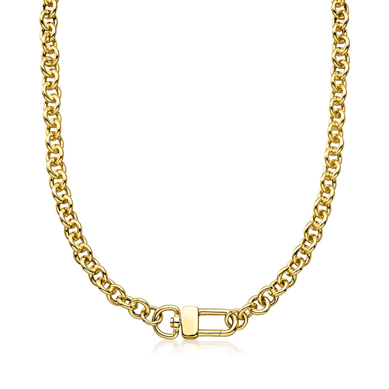 Gold over sterling cable-chain lock necklace with rectangular clasp