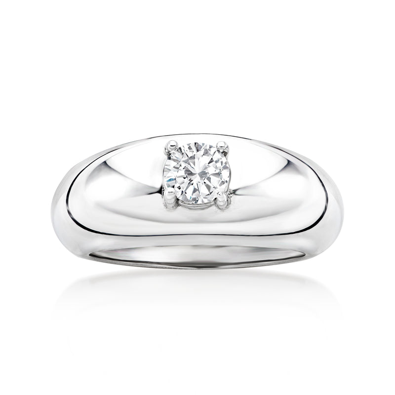 Sterling silver dome ring with round CZ center stone, polished band