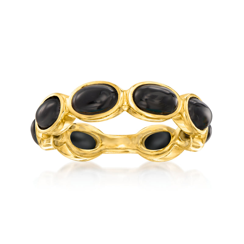 Gold-plated sterling ring with four oval black onyx stones in a clustered bezel