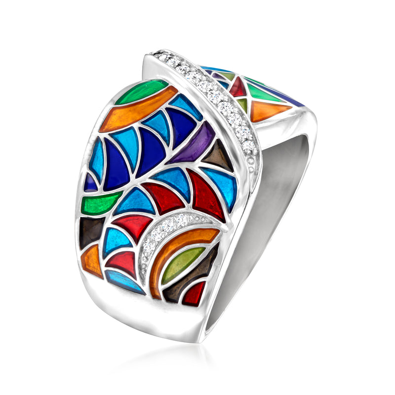 Belle Etoile Tropicalia sterling silver ring with multicolored enamel and CZ accents