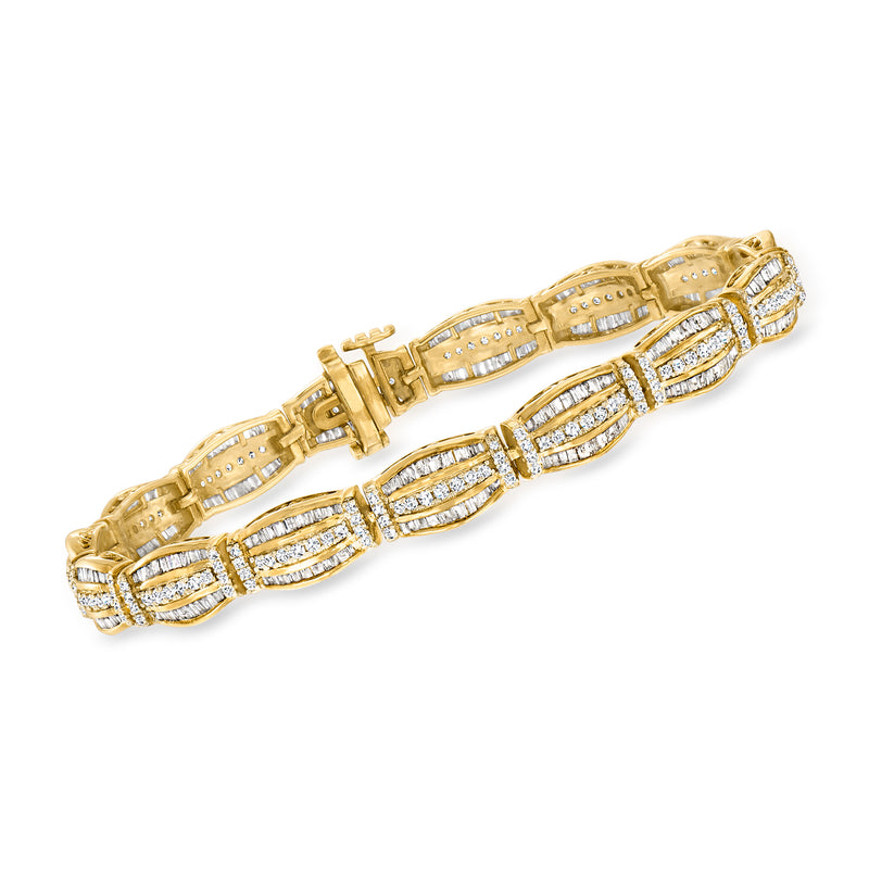18kt gold over sterling diamond tennis bracelet with round and baguette stones