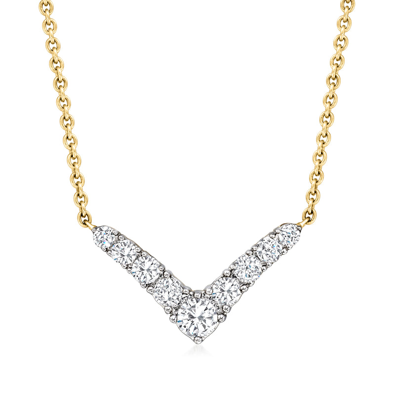 Diamond chevron necklace in 14kt yellow gold with pavé V pendant