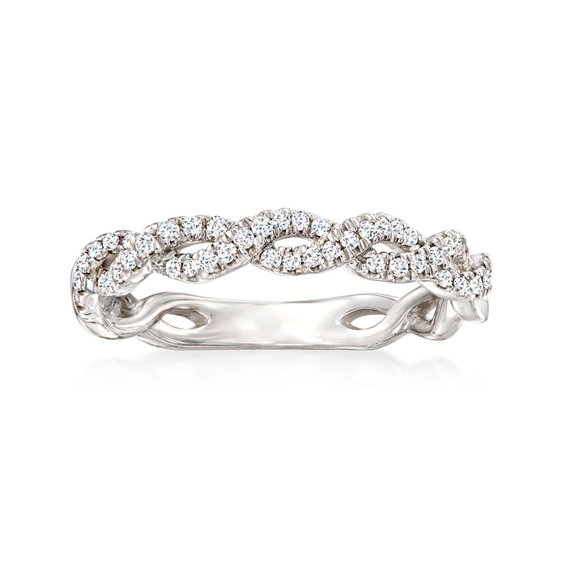 Sterling silver twisted diamond ring with pave oval links