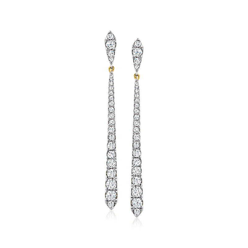 Graduated diamond linear drop earrings in yellow gold