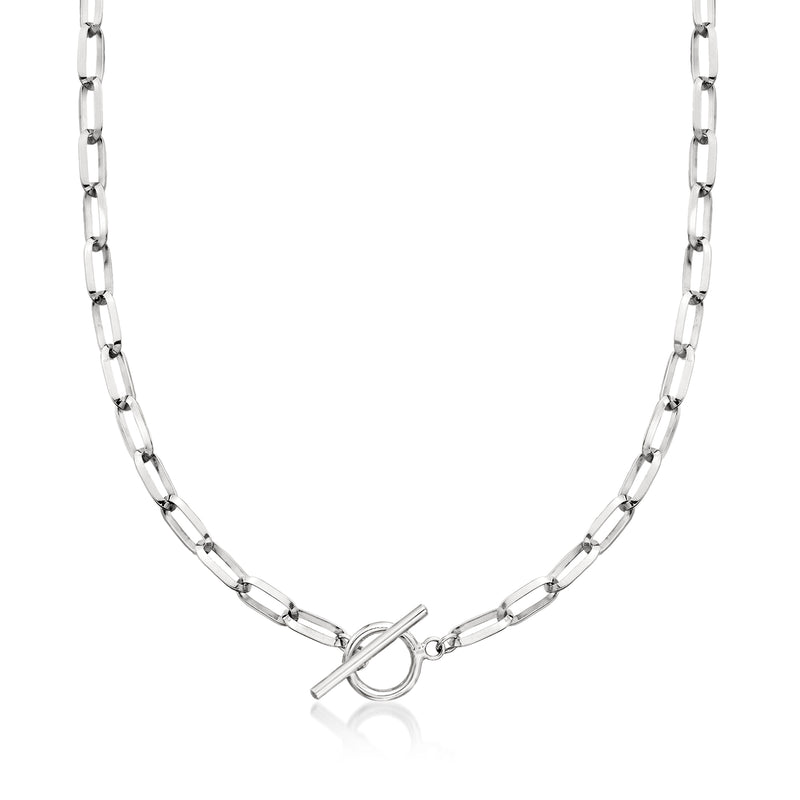 Sterling silver paper clip link toggle necklace with circular toggle clasp