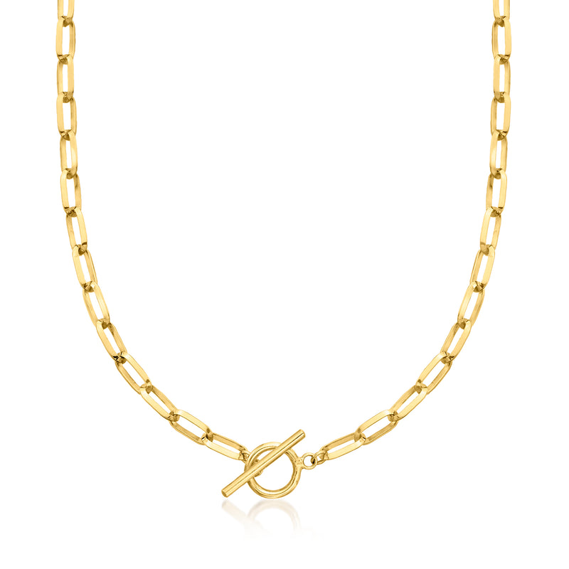 Gold paper-clip link necklace with oval toggle clasp, 18kt gold over sterling