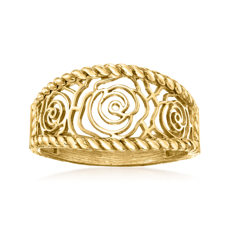 Gold over sterling rose openwork ring with spiral rose motifs