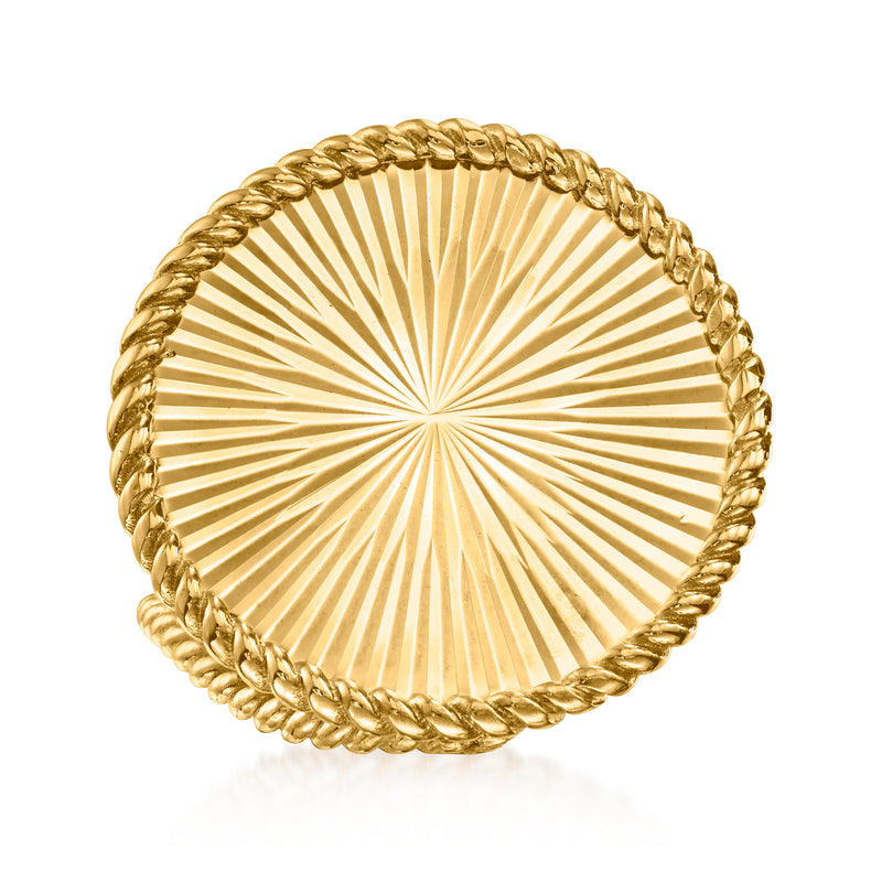 Gold over sterling roped-edge faceted circle ring with radiant sunburst face