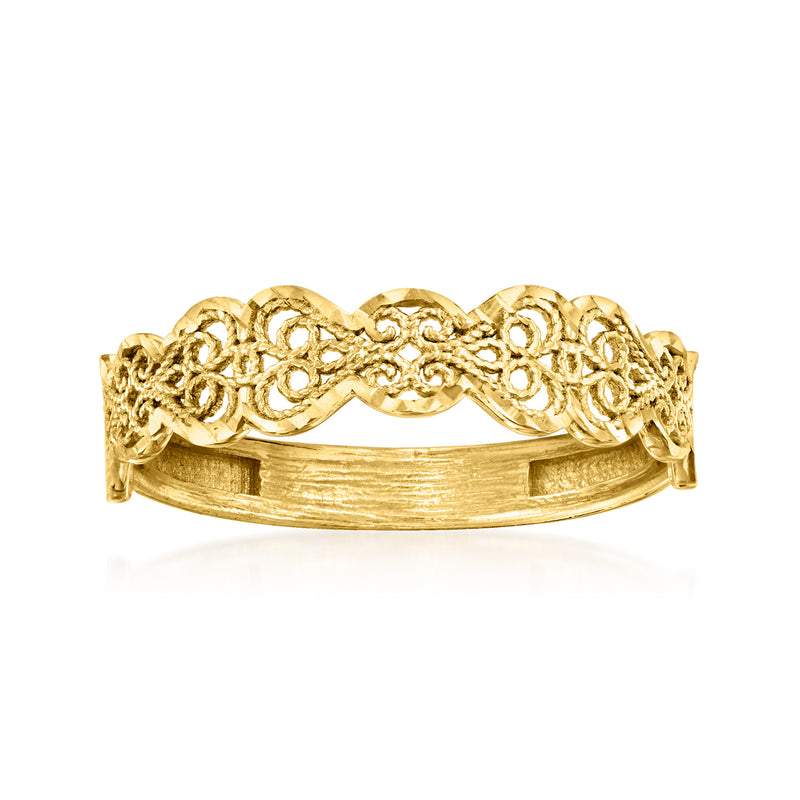 18kt gold over sterling filigree ring with ornate swirl cutout band