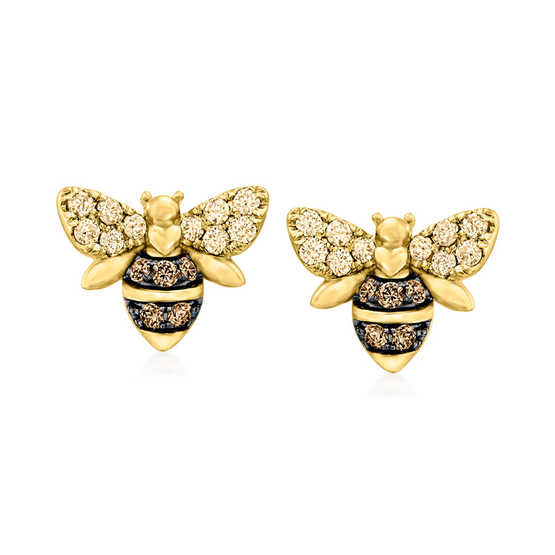 14kt Honey Gold diamond bumblebee stud earrings with nude and chocolate accents