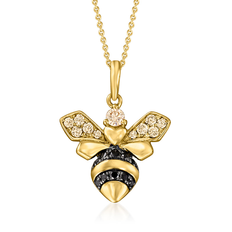 14kt honey gold bee pendant necklace with diamond-like wings and black body