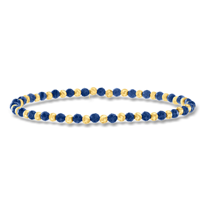 Sapphire bead stretch bracelet with gold-tone round accents