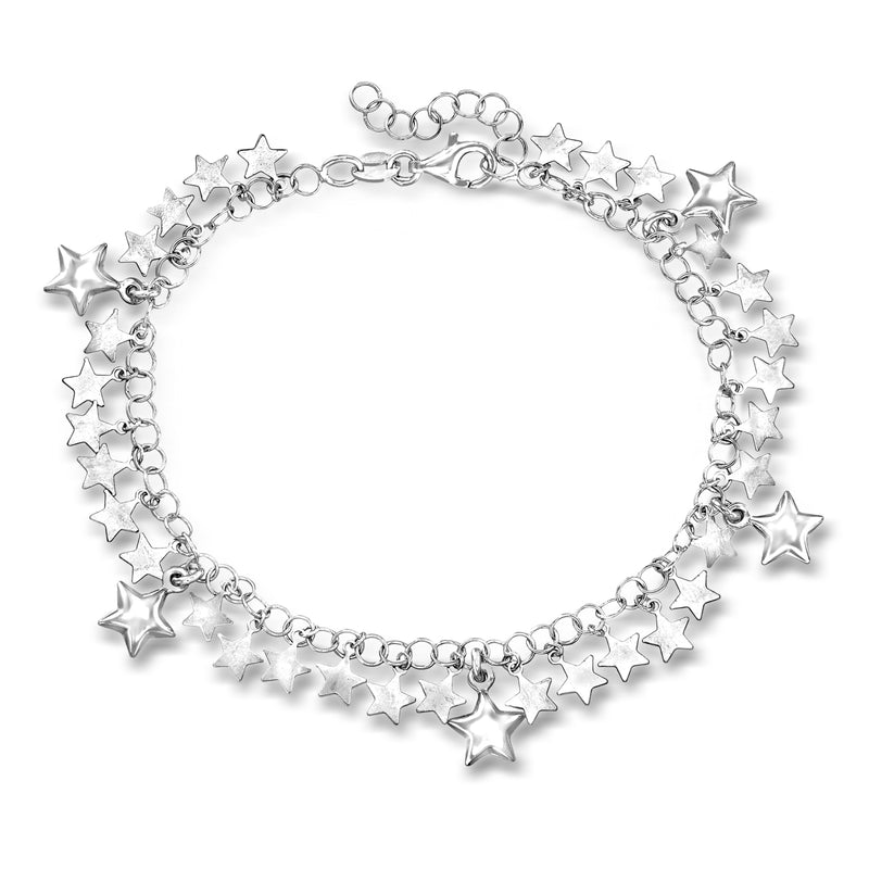 Sterling silver star drop bracelet with linked chain and dangling star charms