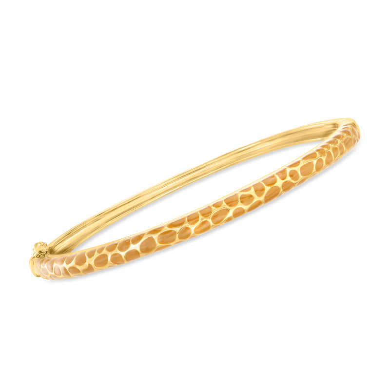 Gold-tone bangle bracelet with brown enamel giraffe pattern