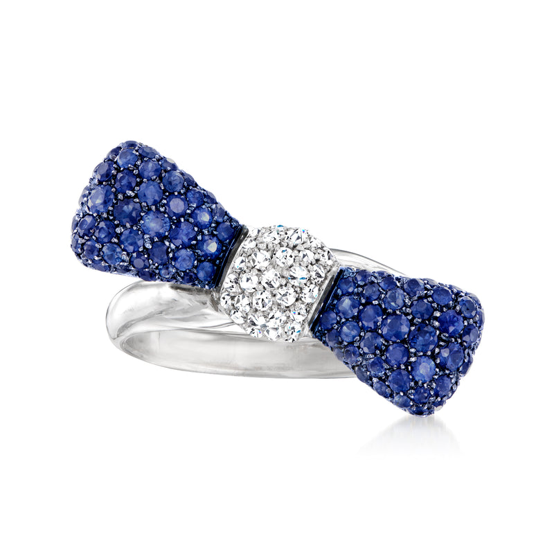 Sapphire and diamond bow ring in white gold