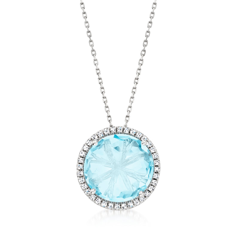 Suzanne Kalan vintage pendant necklace with sky-blue topaz halo and diamond border