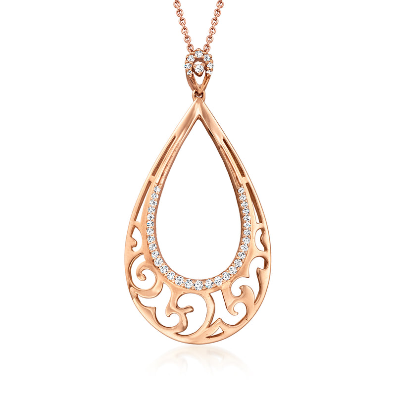 Vintage Piero Milano rose gold diamond teardrop pendant necklace