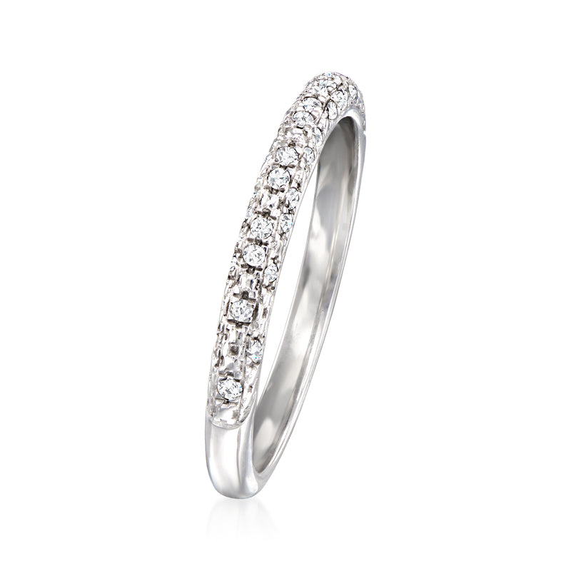 Sterling silver diamond cluster band, side view with full row of round stones