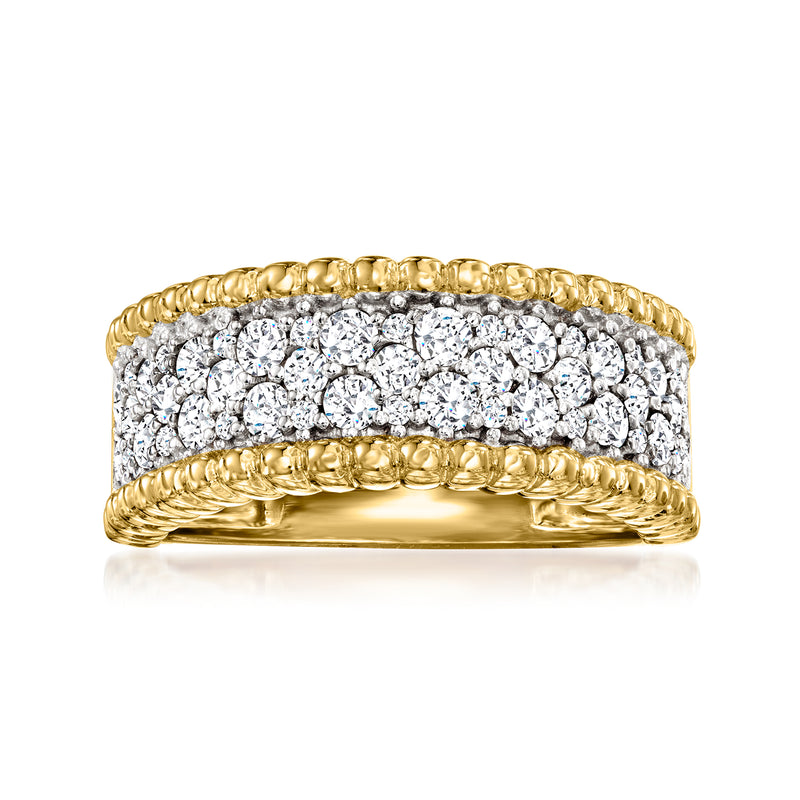 18kt gold over sterling diamond beaded-edge ring