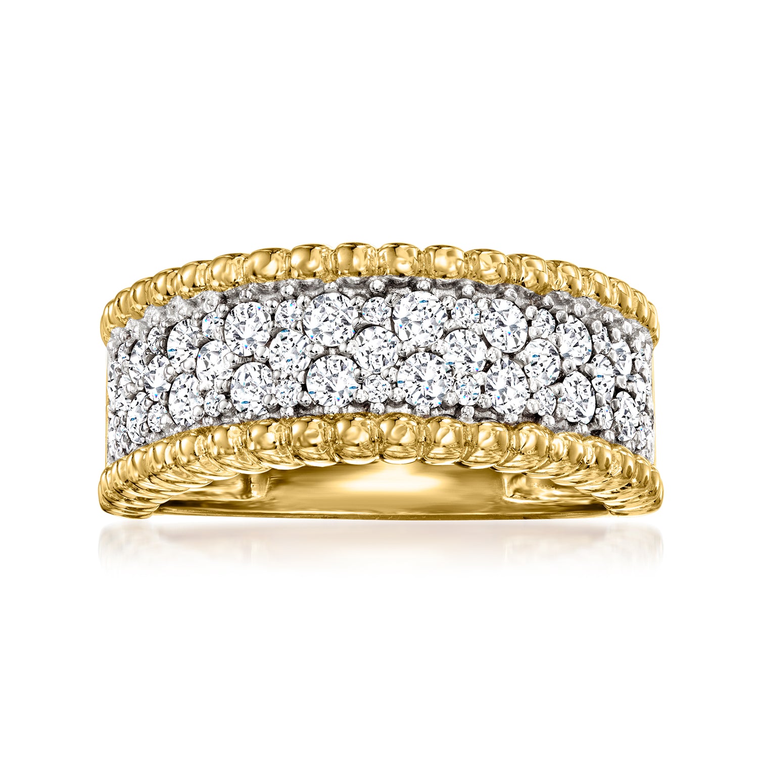 1.00 ct. t.w. Diamond Beaded-Edge Ring in 18kt Gold Over Sterling