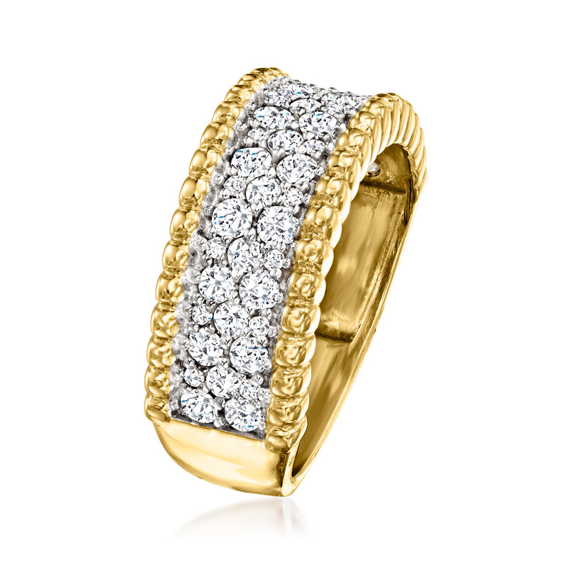 Beaded-edge diamond ring in 18kt gold over sterling with pavé-set center
