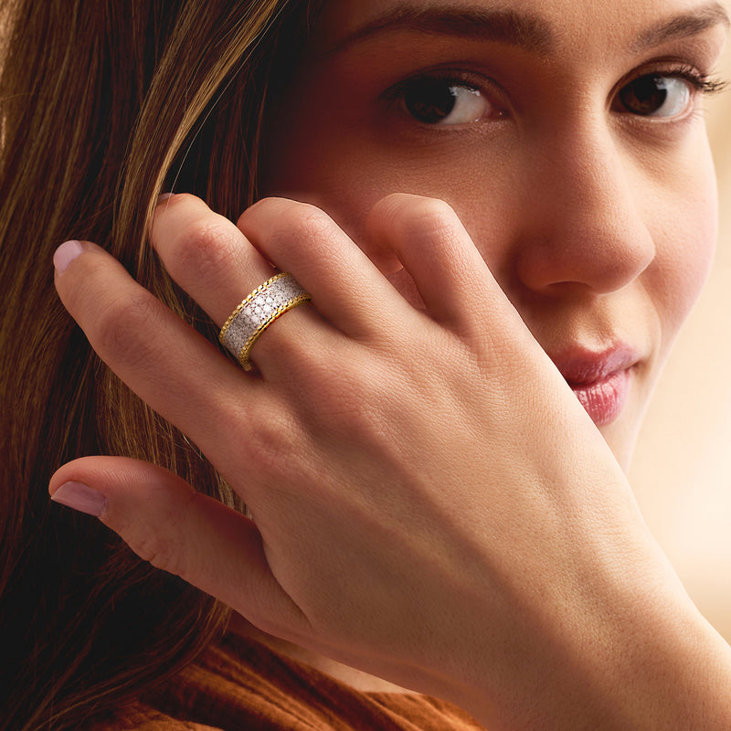 18kt gold over sterling beaded-edge diamond ring on a hand