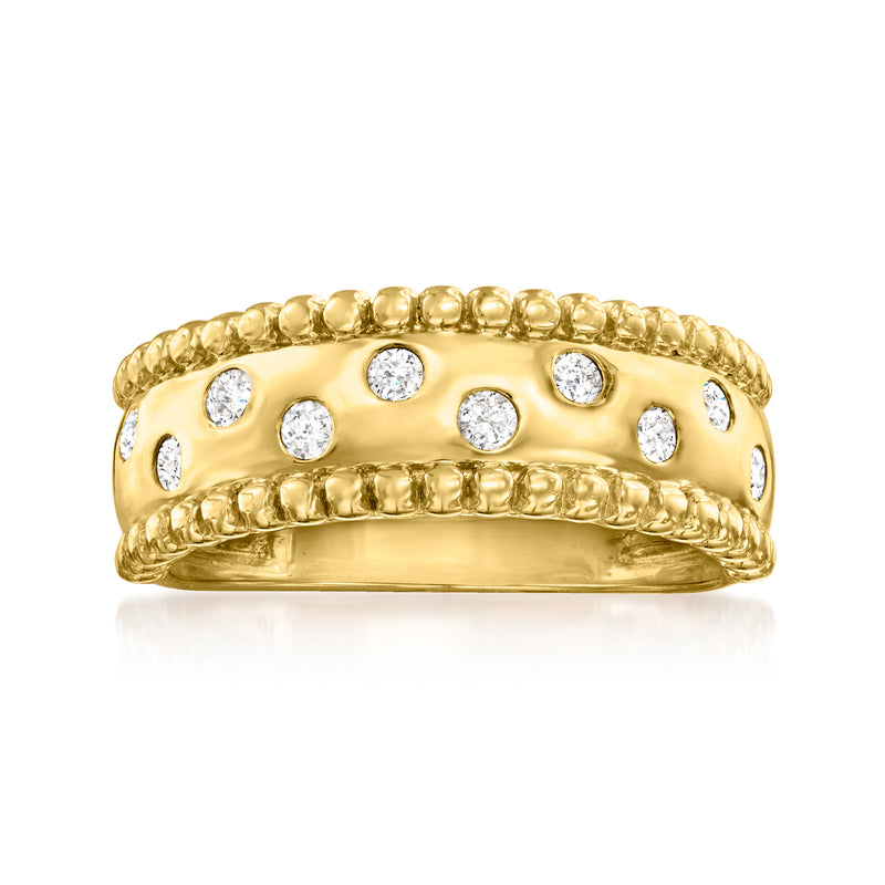 18k gold over sterling diamond ring with dotted beaded edge and round white stones