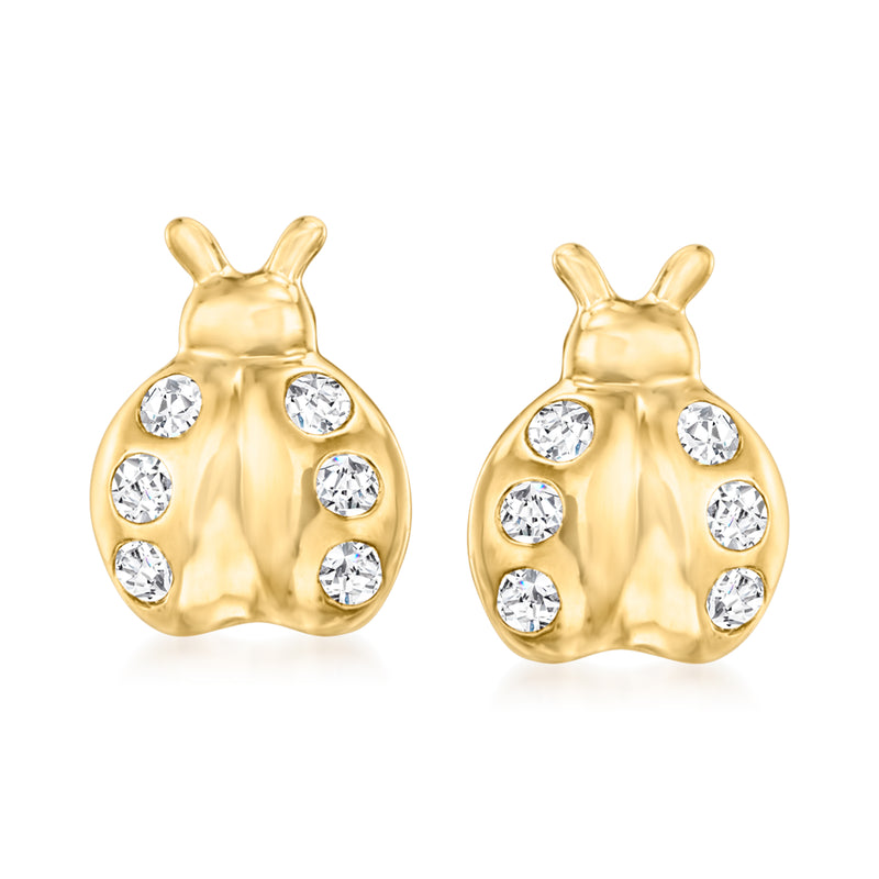 18kt gold over sterling ladybug post earrings with round diamond accents