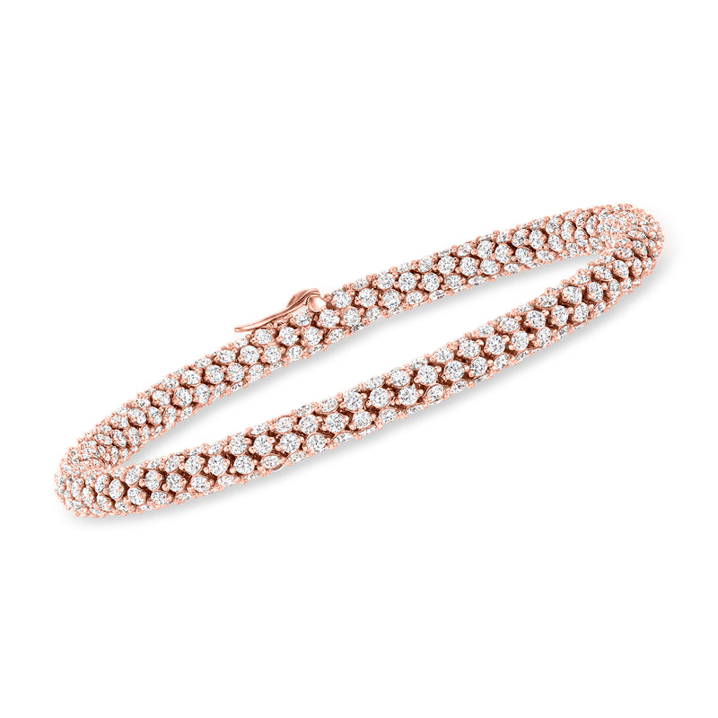 18kt rose gold diamond tubular bracelet with pave-set stones