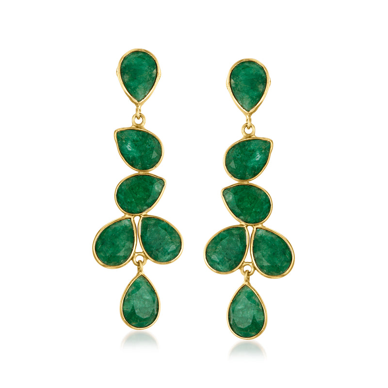 Emerald drop earrings with teardrop green stones in 18kt gold over sterling settings
