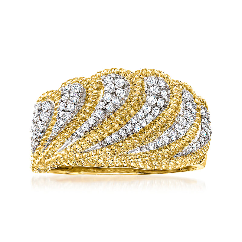 Scalloped diamond ring in 14kt yellow gold with three oval diamond rows