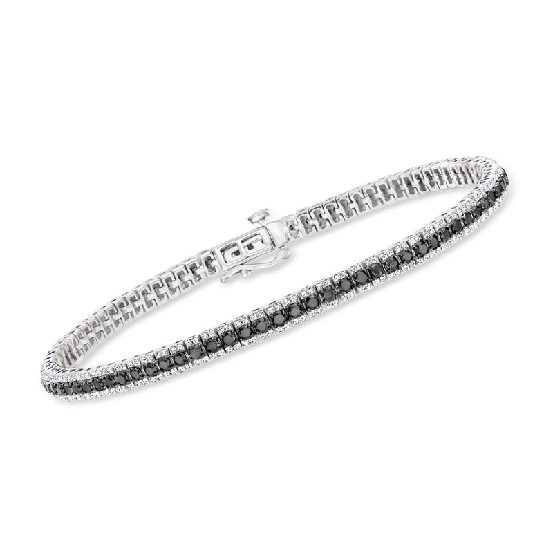 Two-tone black and white diamond tennis bracelet in sterling silver with clasp