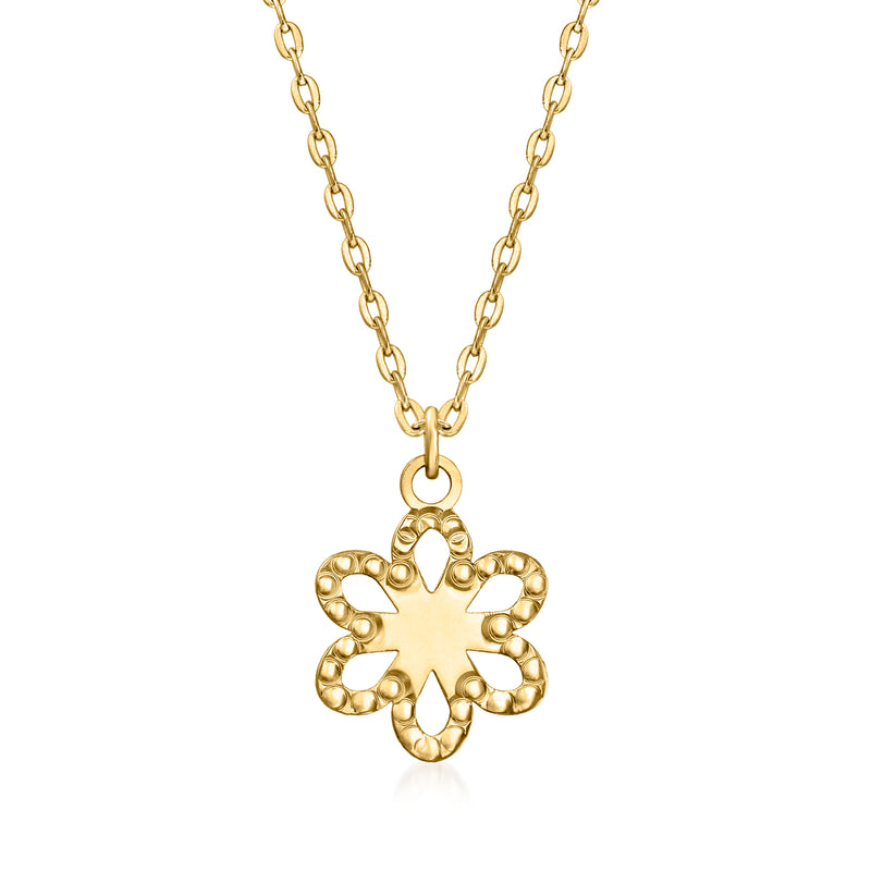 Yellow gold flower pendant necklace with curb chain