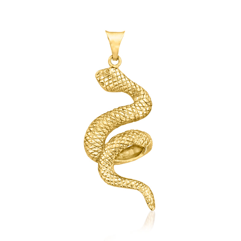 18kt yellow gold coiled snake pendant with textured scales and top bail