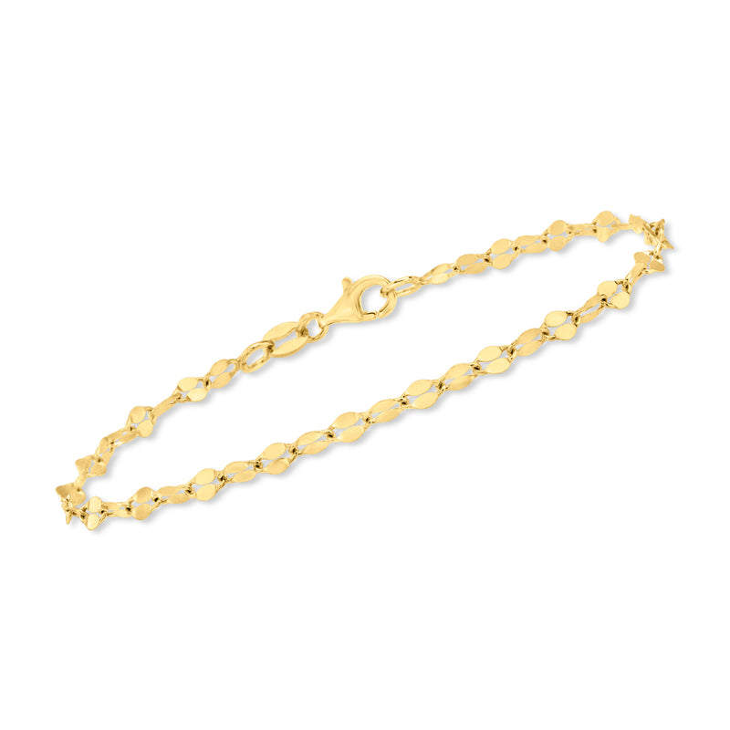 Gold-tone diamond-cut chain bracelet with linked oval clasp
