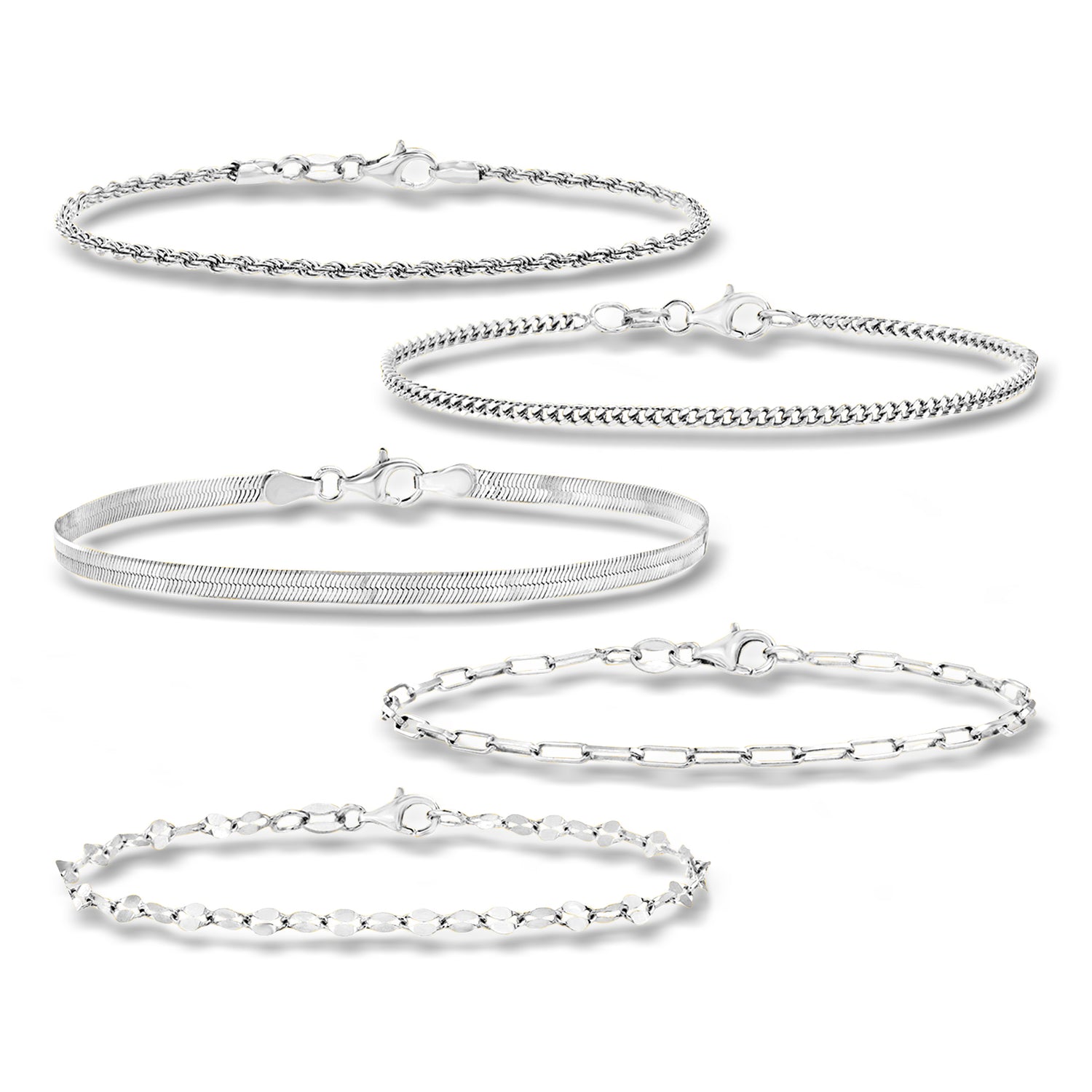 Italian Sterling Silver Jewelry Set: Five Chain Bracelets