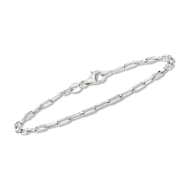 Sterling silver link chain bracelet with oval clasp and bar links