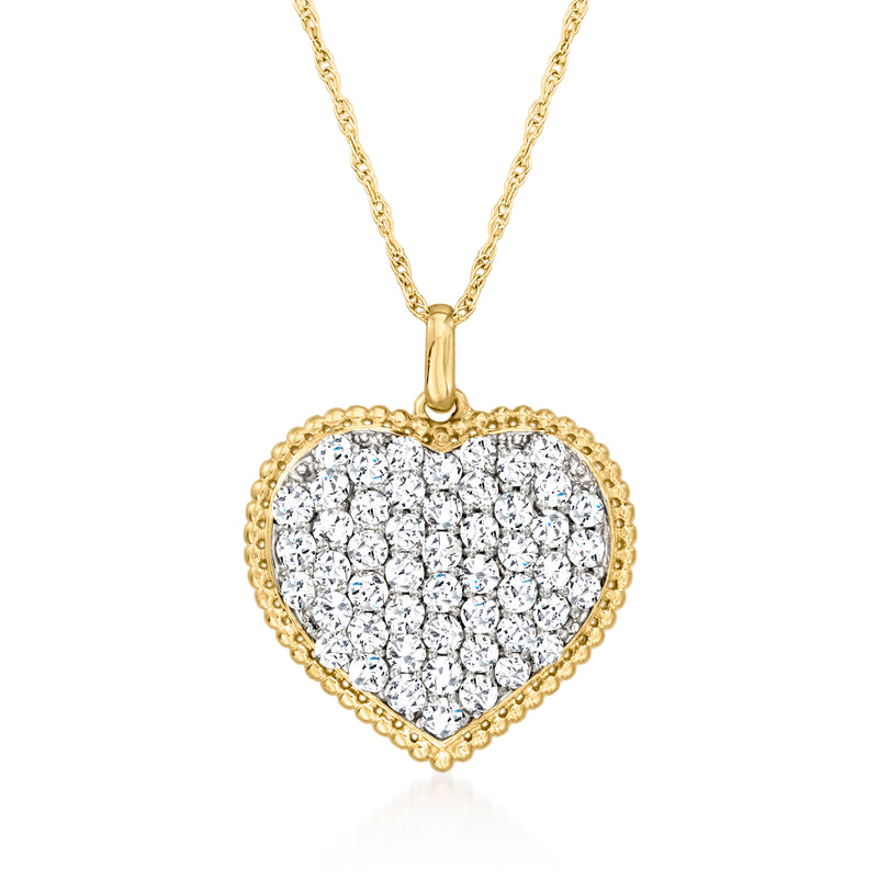 14kt yellow gold heart pendant necklace with pave diamond cluster, heart silhouette