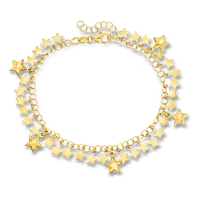 Gold star charm bracelet with small dangling star drops and chain links