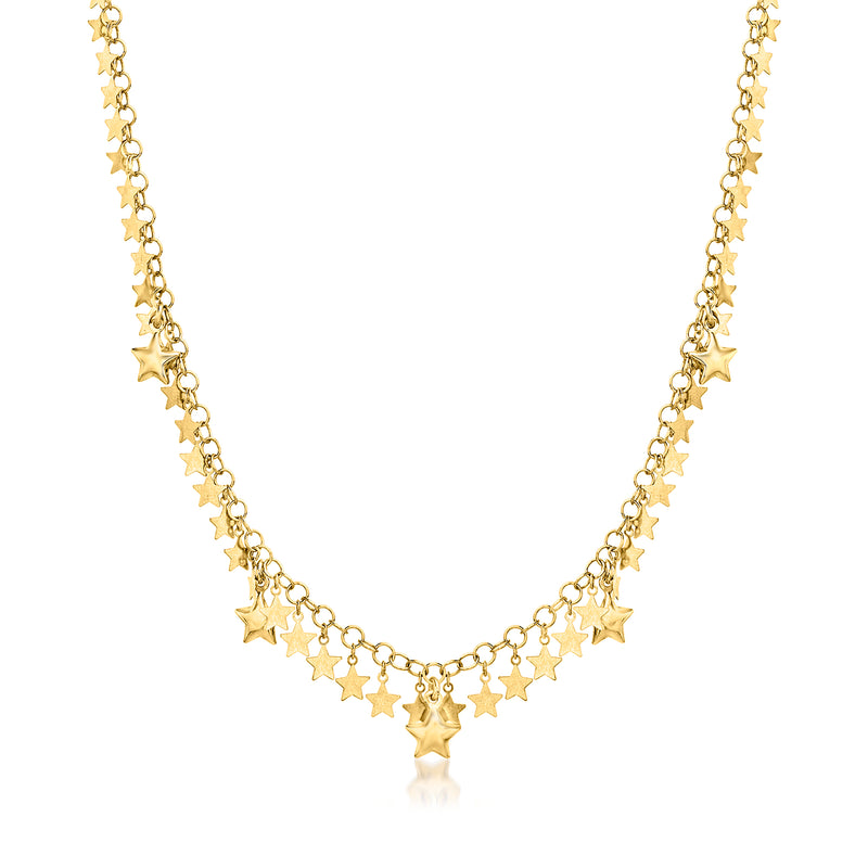 18kt gold over sterling necklace with dangling star charms on a fine chain