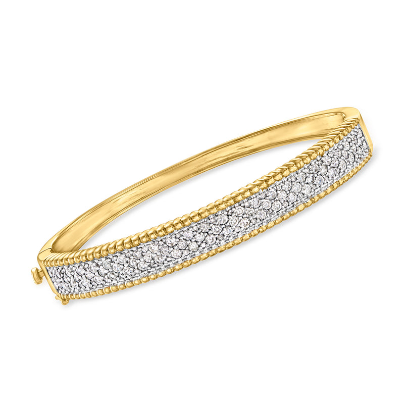 Diamond beaded-edge bangle bracelet in gold over sterling